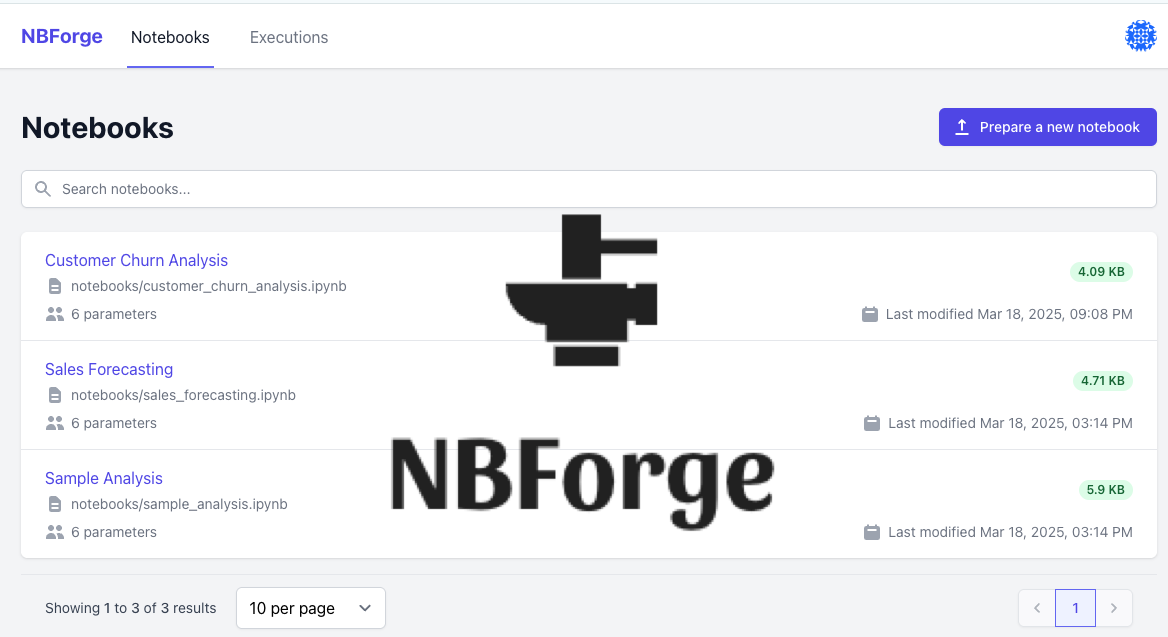 NBForge dashboard interface